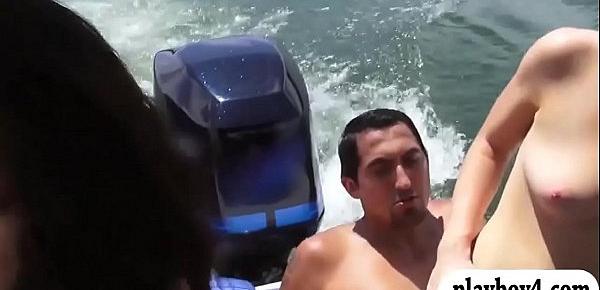  Two sexy women fucked by nasty guys on the speedboat